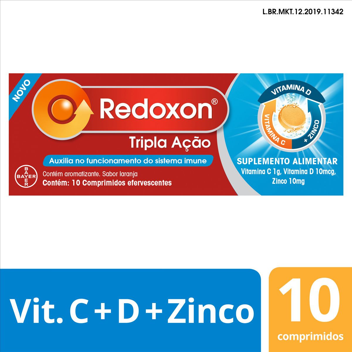 Redoxon Tripla Ação Vitamina C, D e Zinco Sabor Laranja 10 Comprimidos Efervescentes — Redoxon | Drogaria Taveira