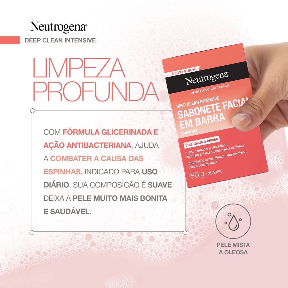 Sabonete em Barra Facial NeutrogenaDeep Clean 80g — imagem 4 | Drogaria Taveira