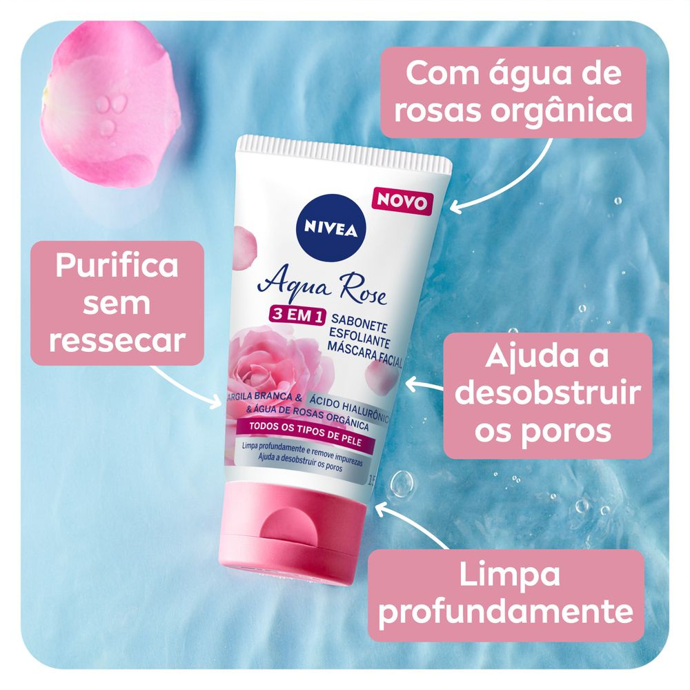 Sabonete Facial Nivea Aqua Rose 3 em 1 Argila e Ácido Hialurônico 150ml — imagem 4 | Drogaria Taveira