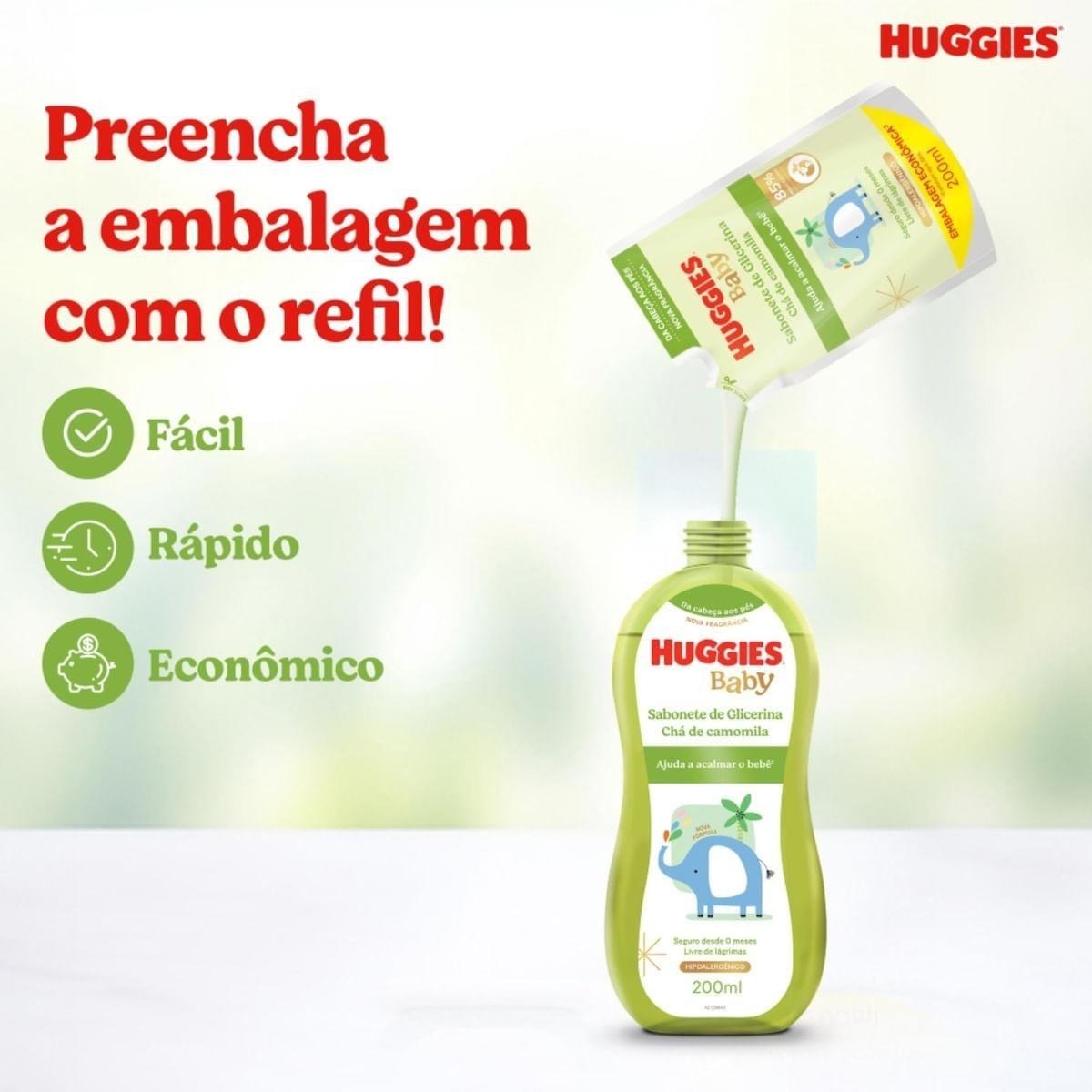 Sabonete Líquido Infantil Huggies Baby Glicerina Camomila Natural Refil 200ml — imagem 2 | Drogaria Taveira