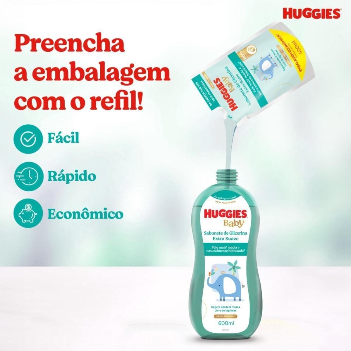 Sabonete Líquido Infantil Huggies Baby Glicerina Extra Suave Refil 400ml — imagem 2 | Drogaria Taveira