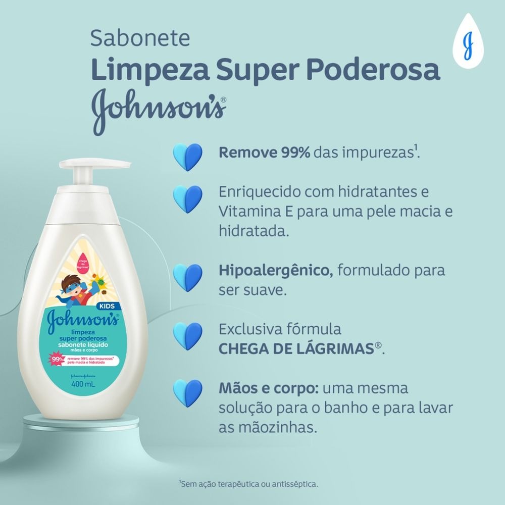 Sabonete Líquido Infantil Johnson's Baby Super Poderosa Kids Hipoalergênico 400ml — imagem 3 | Drogaria Taveira