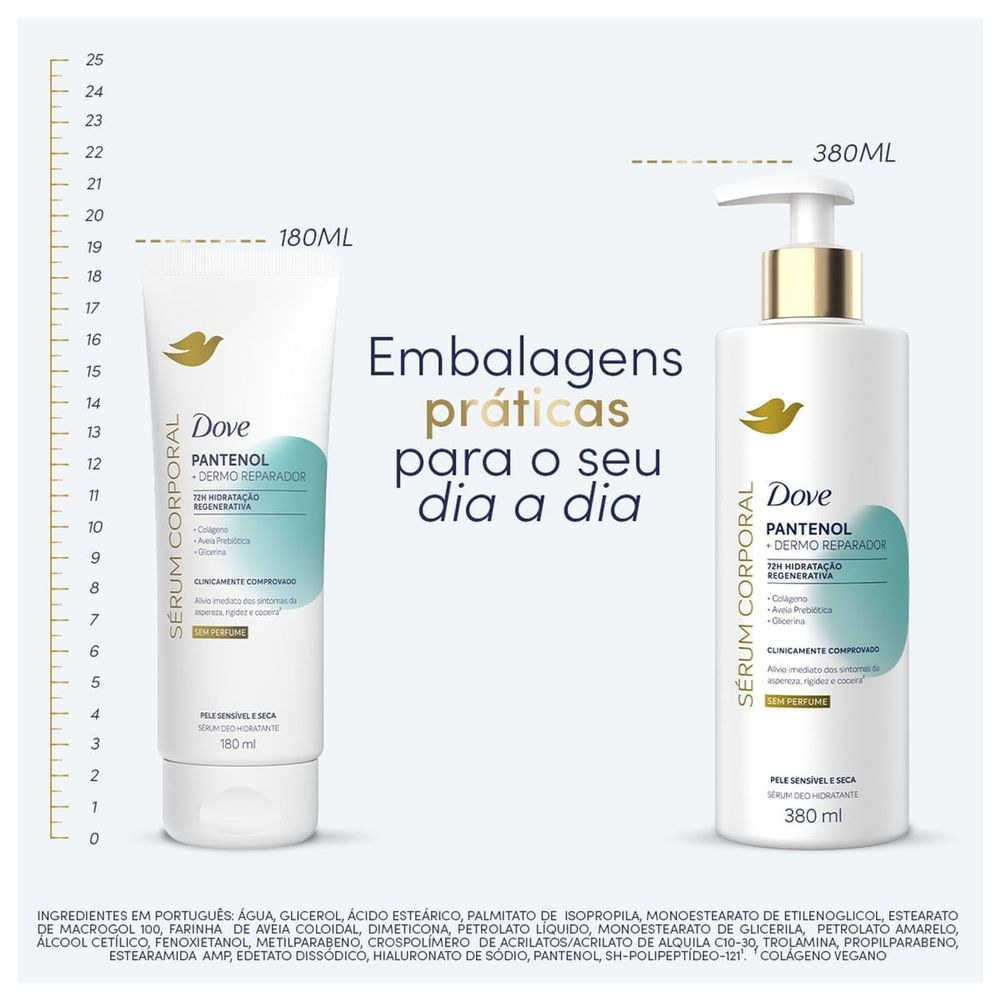 Sérum Dove Hidratante Corporal sem Perfume Pantenol + Dermo Reparador 180ml — imagem 3 | Drogaria Taveira