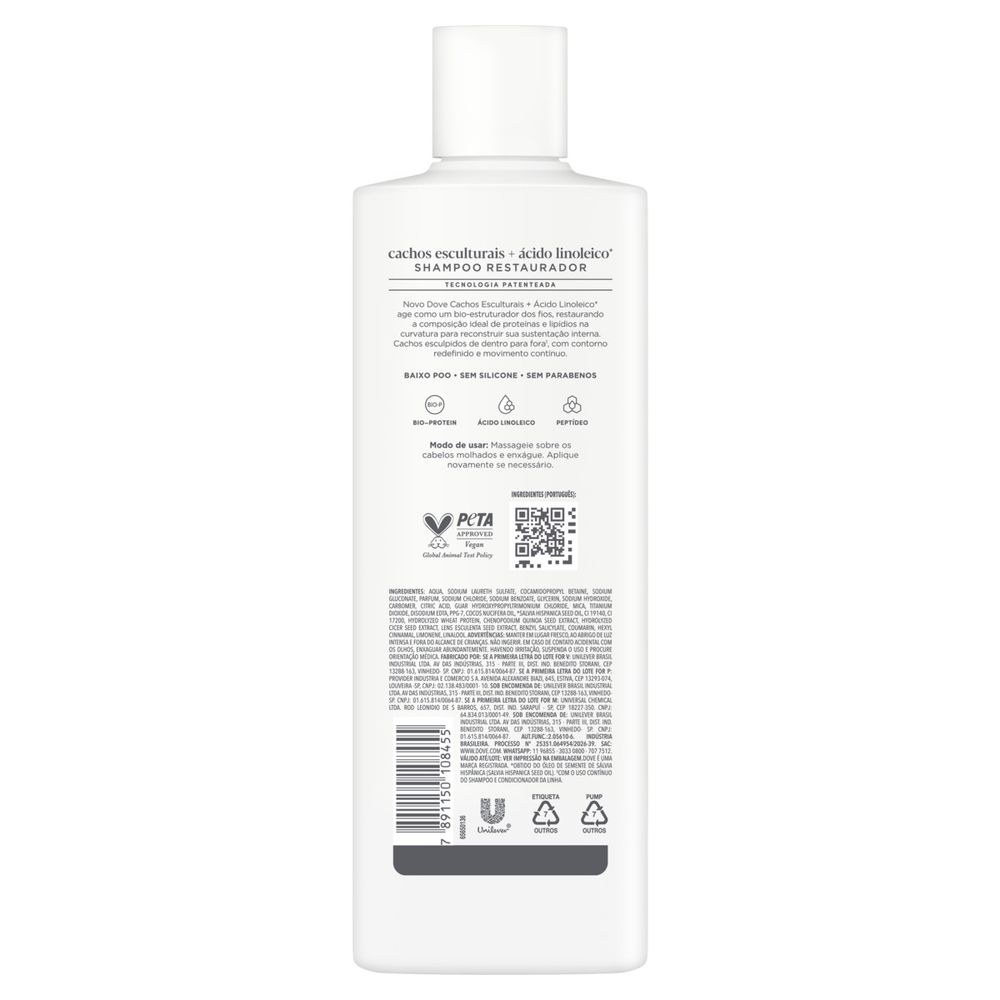 Shampoo Dove Cachos Esculturais + Ácido Linoleico 350ml — imagem 3 | Drogaria Taveira