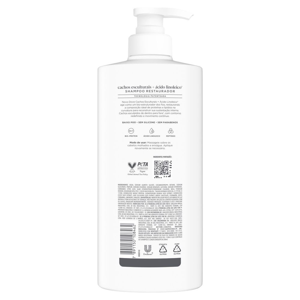Shampoo Dove Cachos Esculturais + Ácido Linoleico 600ml — imagem 3 | Drogaria Taveira