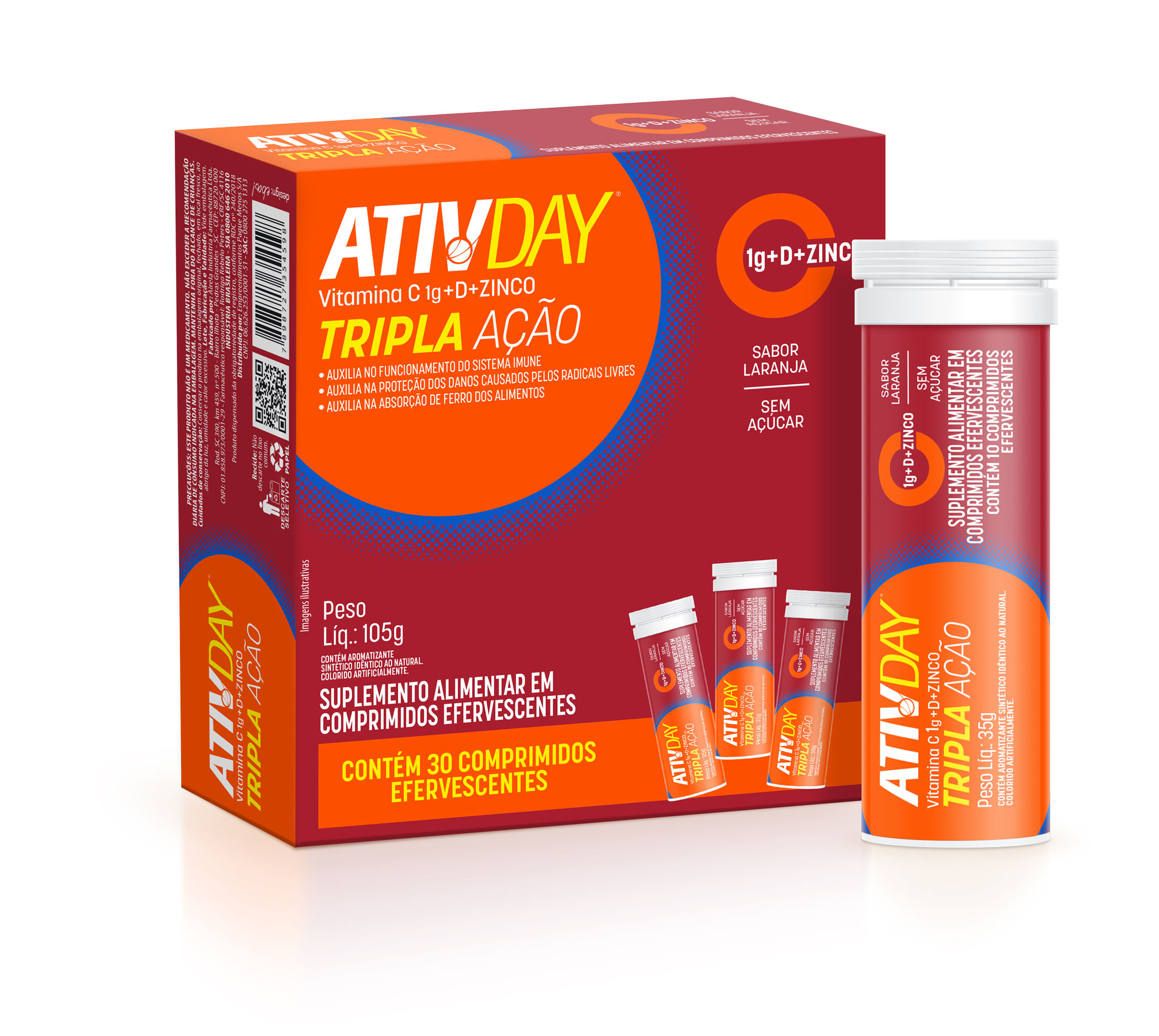 Suplemento Alimentar Ativday Vitamina C Tripla Ação 30 Comprimidos Efervecentes — Ativday | Drogaria Taveira