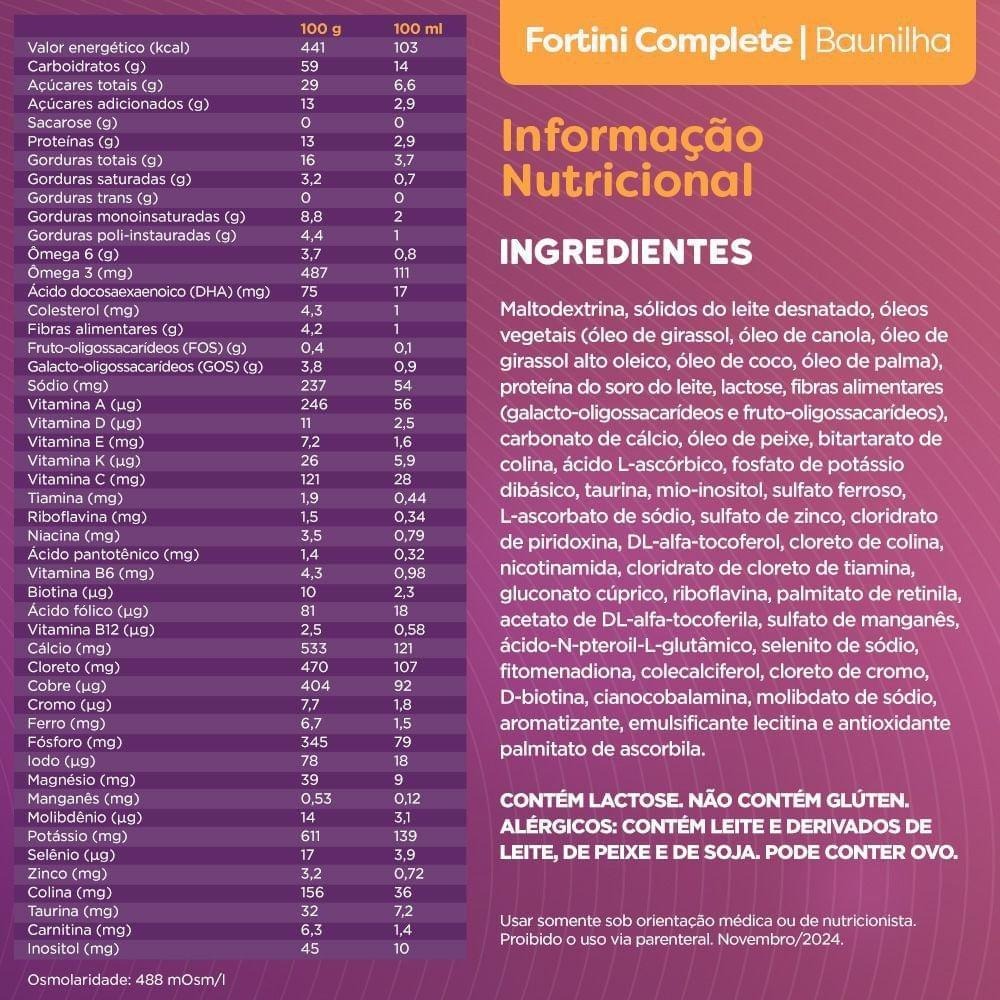 Suplemento Alimentar Infantil Fortini Complete Sabor Baunilha 800g — imagem 3 | Drogaria Taveira
