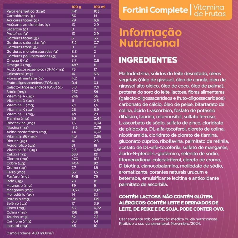 Suplemento Alimentar Infantil Fortini Complete Sabor Vitamina de Frutas 800g — imagem 3 | Drogaria Taveira