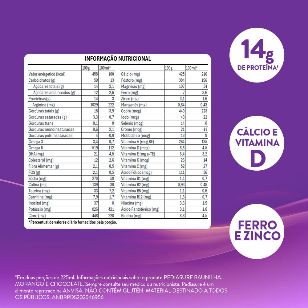 Suplemento Alimentar Infantil Pediasure Sabor Chocolate +4 Anos 400g — imagem 3 | Drogaria Taveira