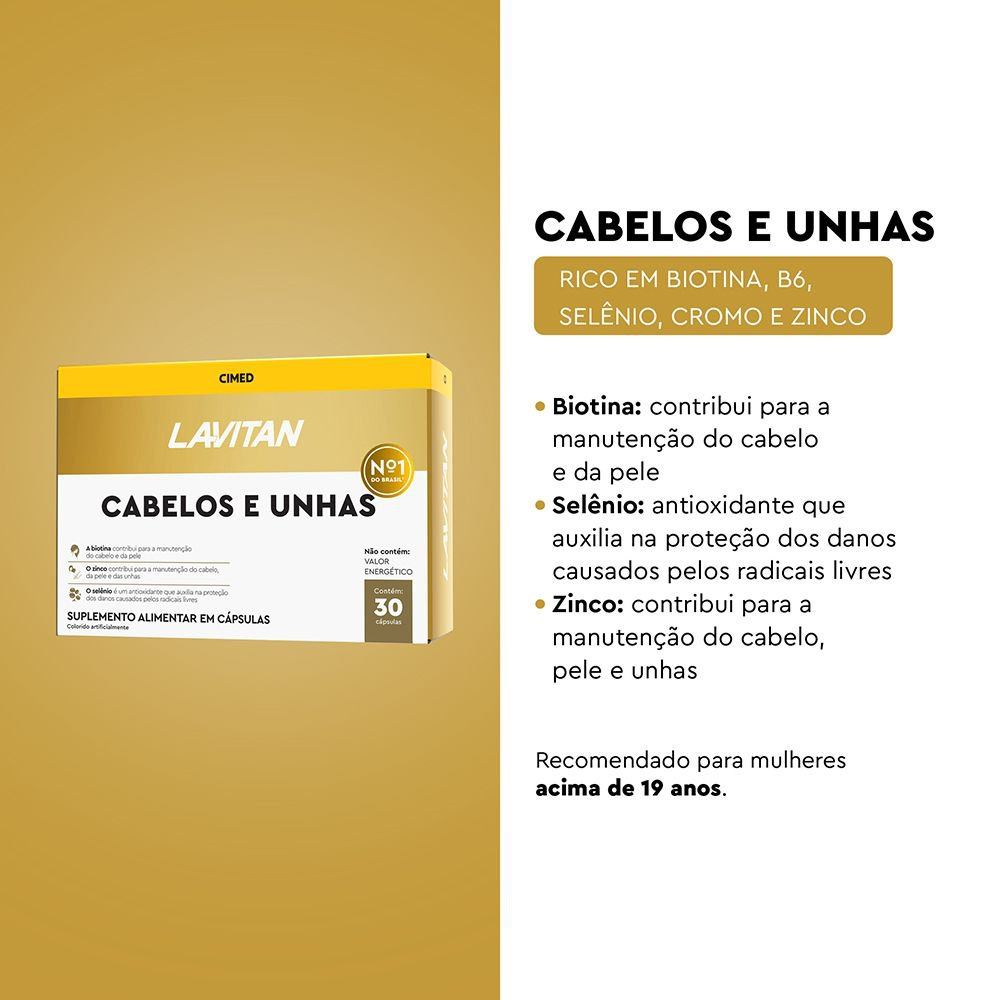 Suplemento Alimentar Lavitan Cabelos E Unhas 30 Cápsulas — imagem 3 | Drogaria Taveira