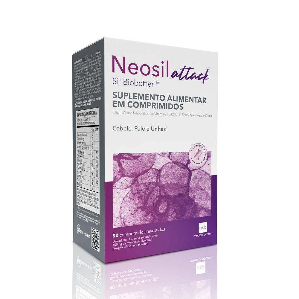 Suplemento Alimentar Neosil Attack Para Cabelos, Unhas e Pele 100mg 90 Comprimidos — Neosil | Drogaria Taveira