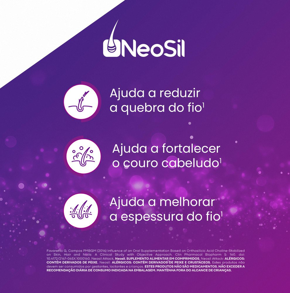 Suplemento Alimentar Neosil Attack Para Cabelos, Unhas e Pele 100mg 90 Comprimidos — imagem 3 | Drogaria Taveira