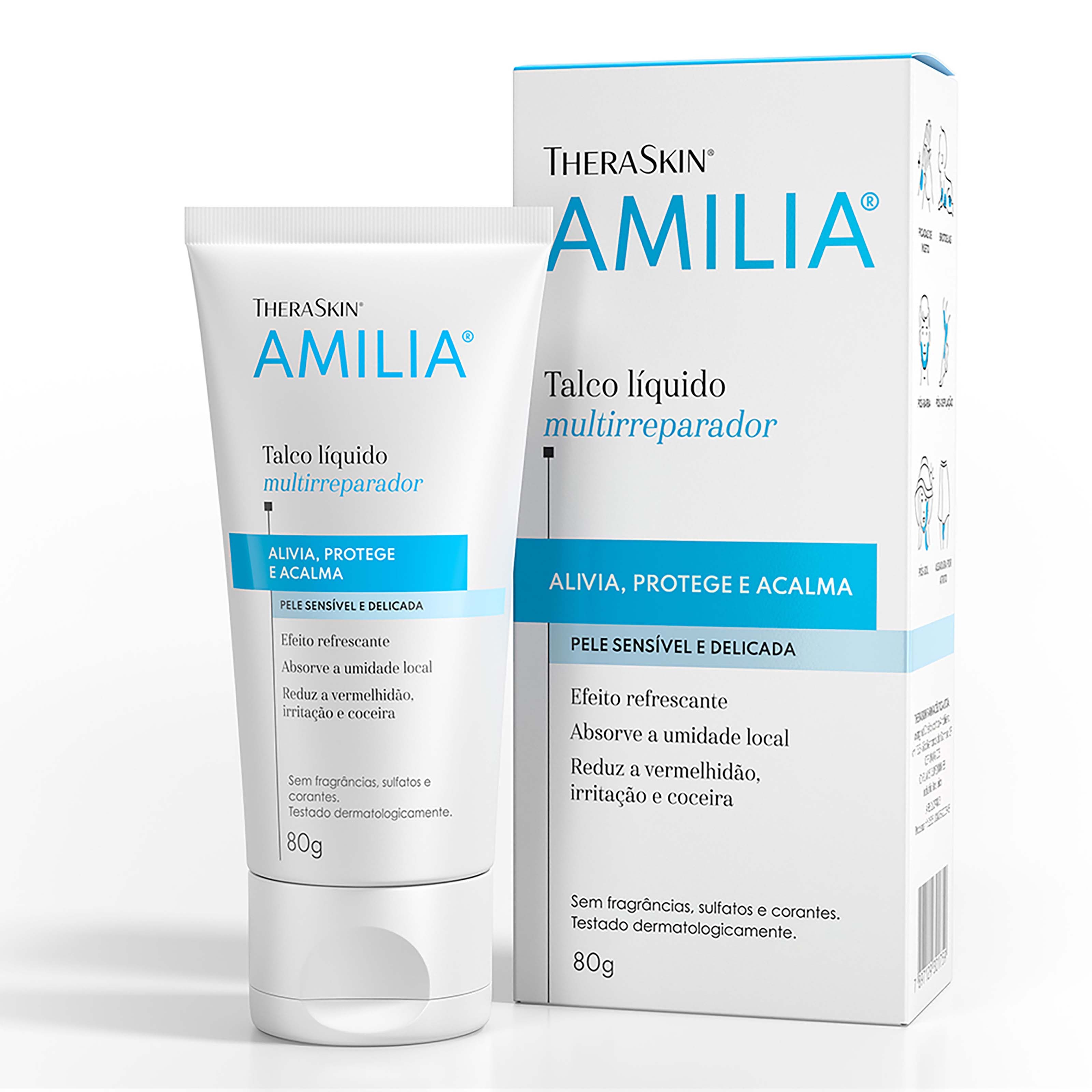 Talco Líquido Infantil Amilia Hipoalergênico Sem Perfume 80g — Amilia | Drogaria Taveira