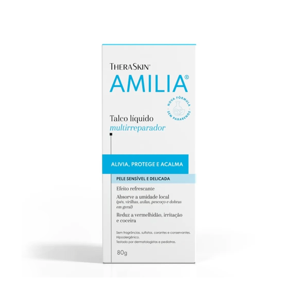 Talco Líquido Infantil Amilia Hipoalergênico Sem Perfume 80g — imagem 2 | Drogaria Taveira