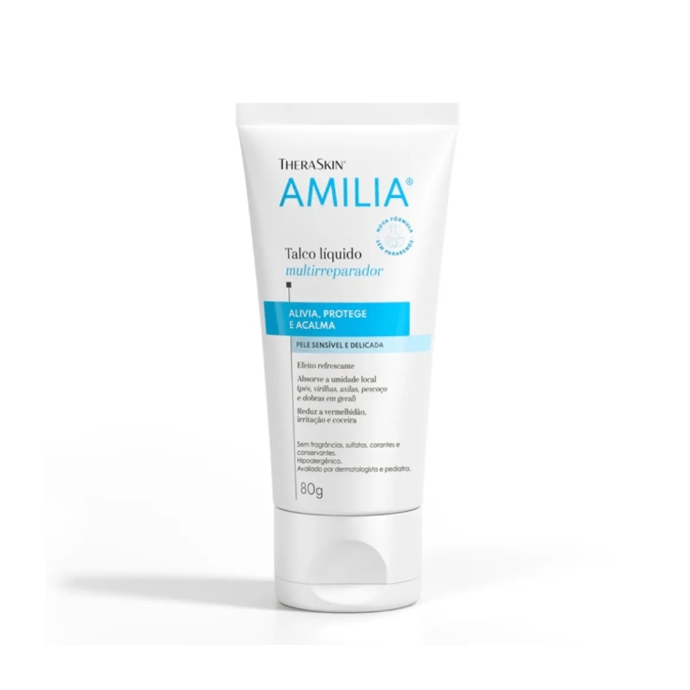 Talco Líquido Infantil Amilia Hipoalergênico Sem Perfume 80g — imagem 3 | Drogaria Taveira