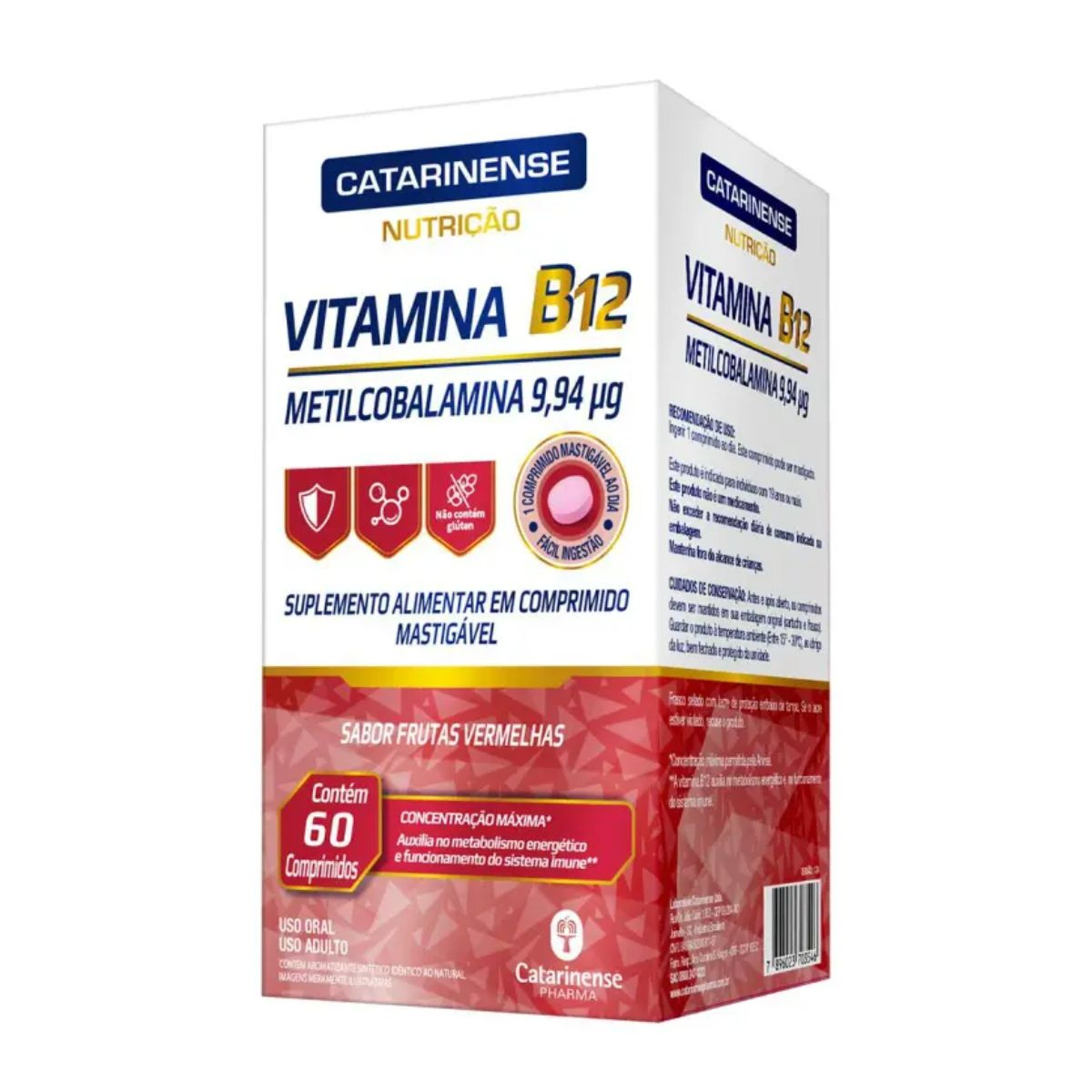 VITAMINA B12 CATARINENSE NUTRIÇÃO SABOR FRUTAS VERMELHAS 60 COMPRIMIDOS MASTIGÁVEIS — Catarinense | Drogaria Taveira