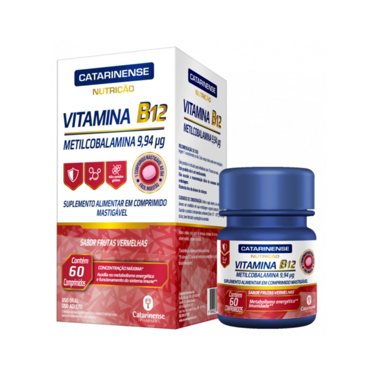 VITAMINA B12 CATARINENSE NUTRIÇÃO SABOR FRUTAS VERMELHAS 60 COMPRIMIDOS MASTIGÁVEIS — imagem 2 | Drogaria Taveira